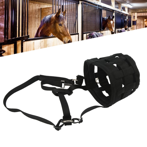 Black Horse Grazing Muzzle Easy Breathe Horse Mouth Cover with Large Holes Anti Biting Horse Muzzles for Equestrian