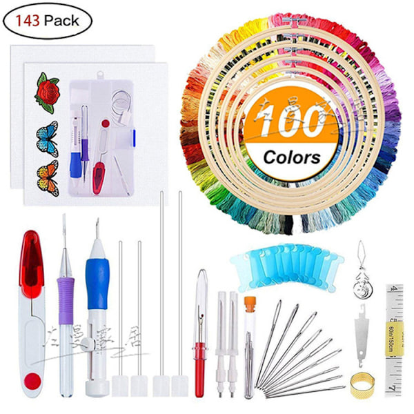 Anpassningsbart broderikit, magisk broderipenna med punch needles för detaljerat hantverk, 14 count vit bomull klassisk Aida-väv, ergonomisk