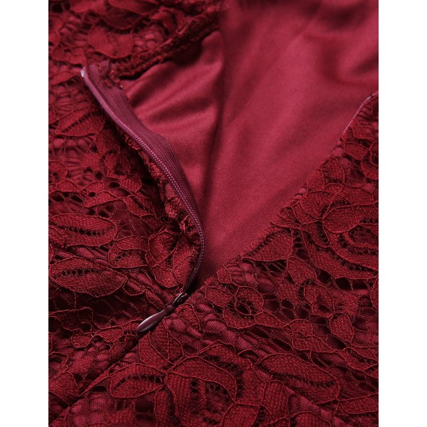 Damer i enfärgad plisserad skater spetsklänning Vinröd X-Large