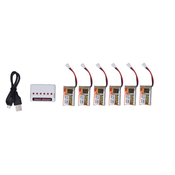 6 stk Li Poly batteri 1S 30C 600mAh 3.7V Lipo batteripakke med XH2.54 hvit plugglader for RC-bil