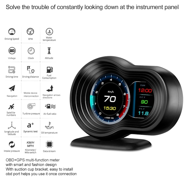Universal Head Up LCD-display OBD2+GPS Auto HUD-monitor Multifunktionell Projektor