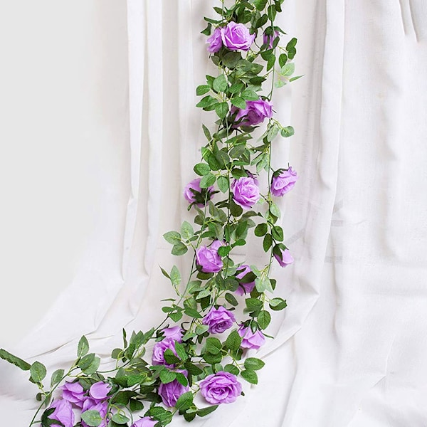 2 st 2,3 m Konstgjord Rosranka för festivaldekoration, Hängande Sidenblomstergirlang för Utomhus Hem Väggdekorationer