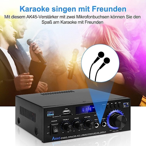 Trådlös Bluetooth-effektförstärkare för inom- och utomhusbruk, stereo-ljudförstärkare med FM-radio, USB SD-kortingång, flera ingångsalternativ inklusive