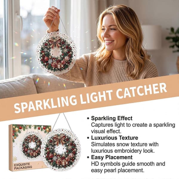 Juleperle Diamantkunst Hengende Pyntesett, DIY Spesialformet Perle Diamantmaling Solfanger, Juleveggdekorasjon til Jul-FX- E(20cm)