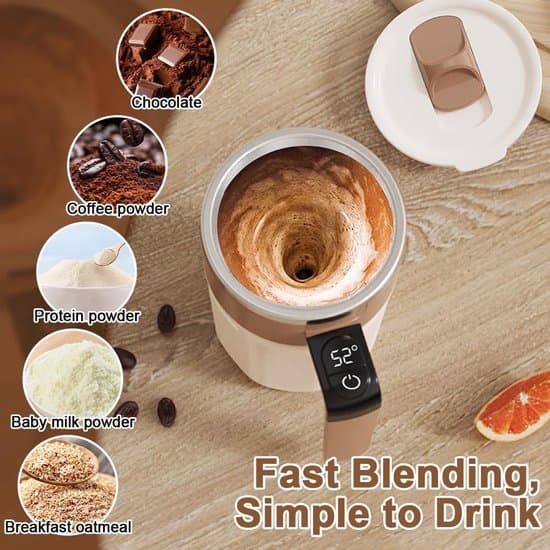 Automatic Coffee Stirrer - 400 ml, with Temperature Display - Mug - Automatic Stirrer with Lid - Stainless Steel - Suitable for Coffee and Other Beverages