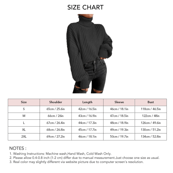 Knitted Sweater High Collar Drop Shoulder Long Sleeve Pullover Casual Sweater for Women Black XL