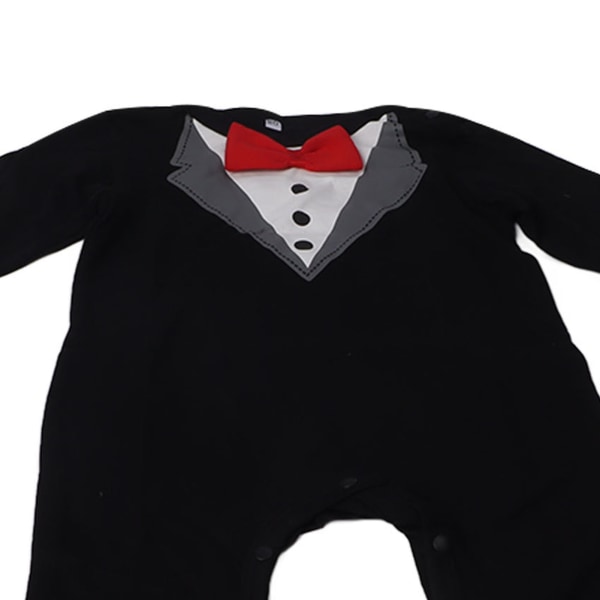 Baby Tuxedo Onesie Langærmet Nyfødt Gentleman Romper Jumpsuit med Sløyfe Svart 80cm