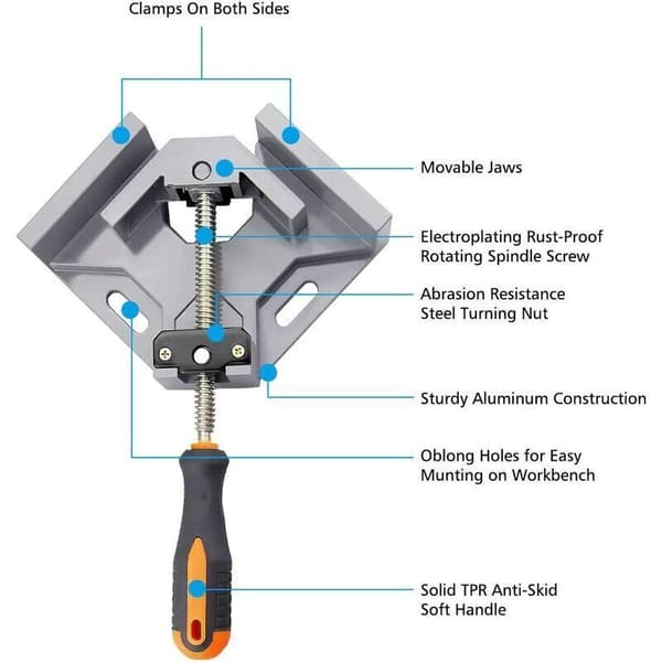 Right Angle Clamp, 90° Corner Clamp/Single-Handed Aluminum Angle Vise with a 70mm Span for Woodworking, Engineering, Welding, Carpentry