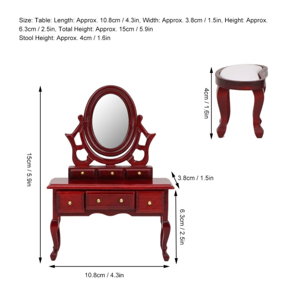 1:12 Dukkehus Miniatyr Soverom Møbler Sminkebord Krakk Modell Leke Tilbehør Simulering Sminkebord