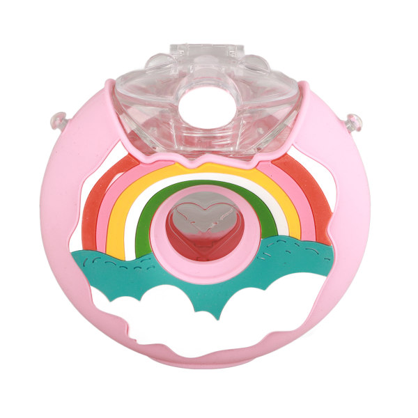 Donut vandflaske Sød form Farverig pc varmebestandig bærbar småbørns drikkeflaske med rem Pink Rainbow 380ml