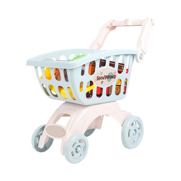 Barn Shopping Cart Set Pedagogisk mat Frukt Barn Shoppingvagn Leksaker för lärande utveckling Blå