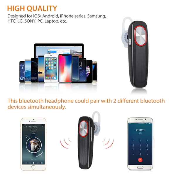 V5.0 Bluetooth-headset för kristallklart ljud, bred kompatibilitet &amp; multipoint-teknik för iPhone Samsung Android (Röd)