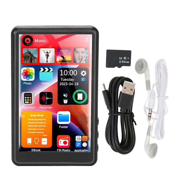 MP3-spelare med Android-spelare, 16 GB musik- och videoenhet med Bluetooth 5.3 och pekskärm, Hi-fi-ljudkvalitet för ultimat underhållning