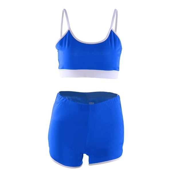 Sexet mode Kvinder Kvinde Gym Sport Fitness Yoga Workout BH kort jakkesæt sæt (blå, S)