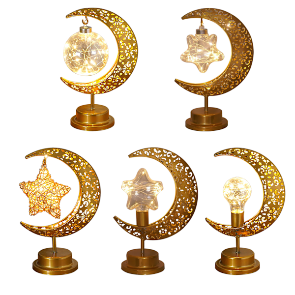 Järnmåne Lampa Orb Lampa Muslimsk Högtid Dekorativ Lampa Sovrum Bordslampa Stämningsfull Modellampa (Måne Rotting Stjärna Krokmodell)