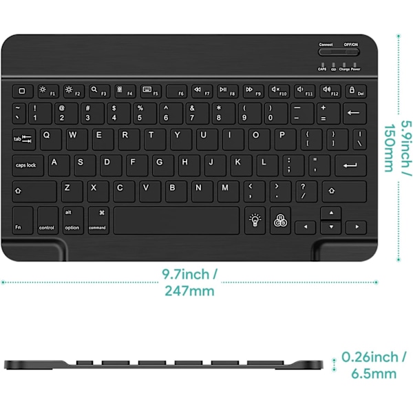 Kompakt Bakgrundsbelyst Bluetooth-tangentbord, Korskompatibelt Ultra Slim Portabelt Trådlöst Tangentbord för iOS, Android, Windows-enheter, 7-Färgs LED-Bakgrundsbelysning