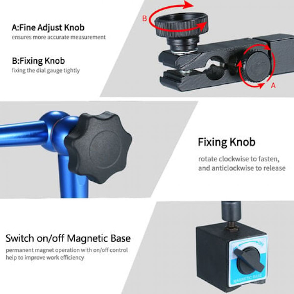 Precision Magnetisk Stativbas, Universell Hållare för Indikatorur, Flexibla Rotationsleder, V-spårsdesign, Koncis Struktur, för