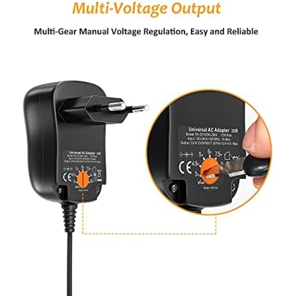Mångsidig Strömförsörjning, Universell AC-adapter för Hushållselektronik med Valbar Spänning och Flera Volt, Stark Kompatibilitet och Bred Användning