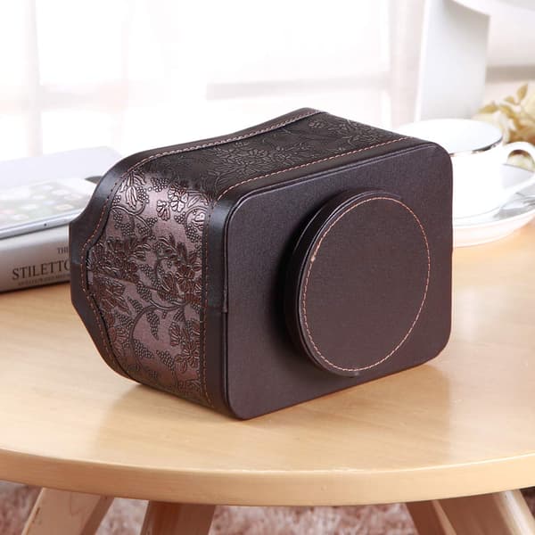 360° Rotating Remote Control Holder, PU Leather TV Remote Control Desk Organizer with 5 Compartments for TV, DVD, Blu-Ray