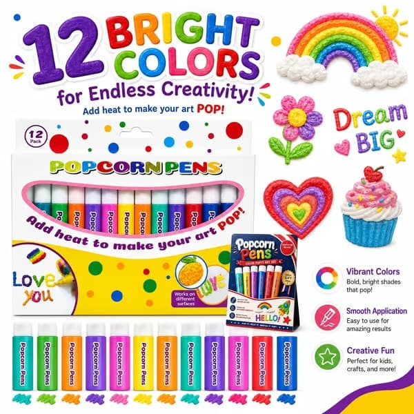 3D Bubble Pen Puffy Paint Popcorn-pennsett, Popcorn-tegnepenn, 24 stk 24 PC