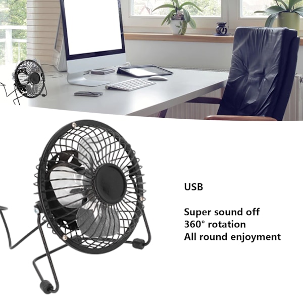 USB Liten Skrivebordsvifte 360° Rotasjon Super Lydløs Mini Vifte Bærbar En Nøkkelbryter USB Skrivebordsvifte med Antiskli Pad for Kontor