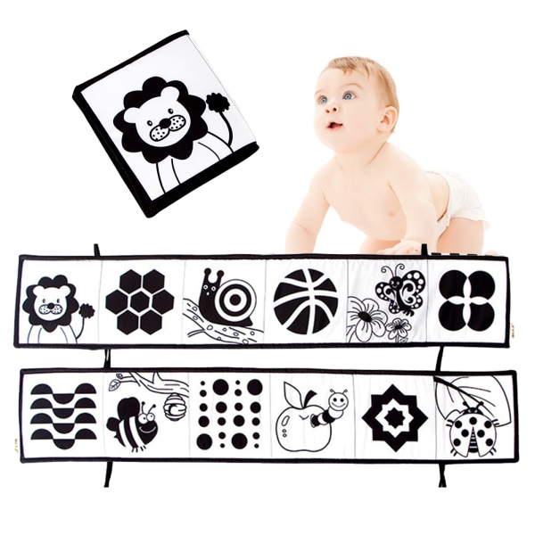 Svart-hvitt baby softbok med høy kontrast, sensoriske leker for baby, tredimensjonalt tidlig utviklingsleketøy for spedbarn 0-3-6-12 måneder, babygave