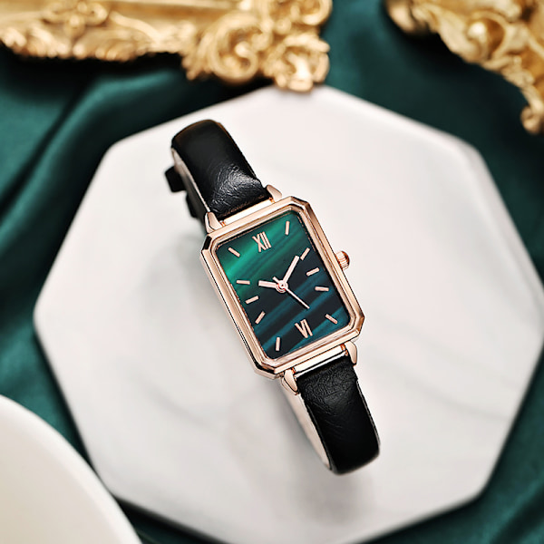Klocka Liten Elegant Vintage Enkel Stil Rektangel Rostfritt Stål Fashionabel Armbandsur För Kvinnor Grön