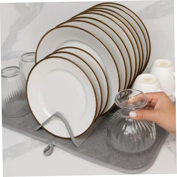 Foldable Dish Drying Mat, Absorbent Microfiber Dish Mat with Rack, Practical Tray-Style Kitchen Countertop Storage.