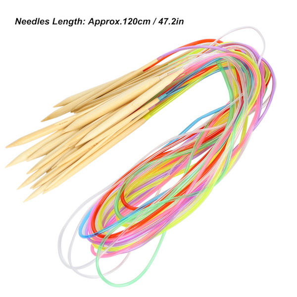 18 st cirkulära stickor dubbelspets bambu färg flexibel röranslutning stickningsverktyg set (120 cm)