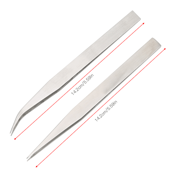 5 stk Rustfritt Stål Pinsett Rett & Bøyde Pinsett Håndreparasjonsverktøy