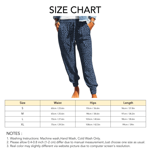 Women Pants Leopard Print Drawstring Tie Elastic Waist Trousers Loose Casual Lounge Pants With Pockets Blue M