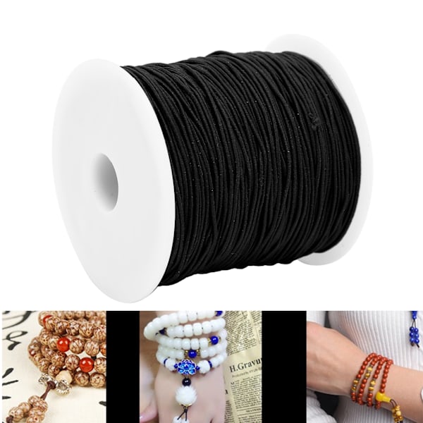 1 mm x 100 m elastisk tråd elastisk sladd för DIY pärlor sträng rep smycken armband gör rep svart