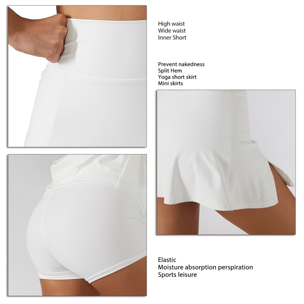 Yoga Short Skirt Tennis Skirts Sports Running Skirts Split Hem Sports Skirt High Waisted Mini Skirt White L