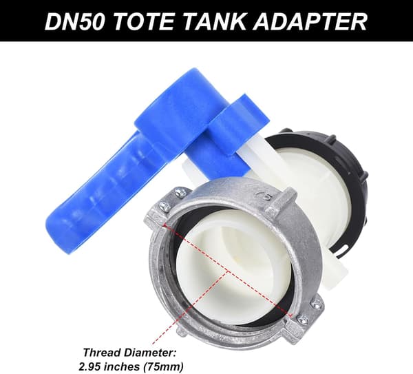 75 mm IBC-beholderadapter - DN50, 1000L IBC-adapter, sommerfugleventilafbryder til havevanding