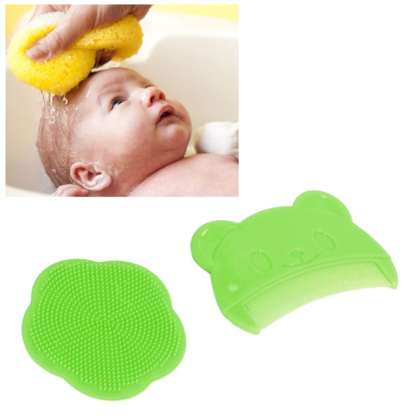 2ST Baby Scalp Brush Set Mjuk sensorisk silikon badborste Bekväm nyfödda hårbotten Badverktyg Grön