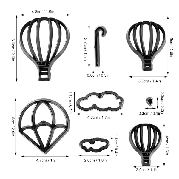 2 sarjaa 8 kpl/sarja turvallinen muovinen kuumailmapallo muotoinen kakku muotti leikkuri Fondant kakku kekseille