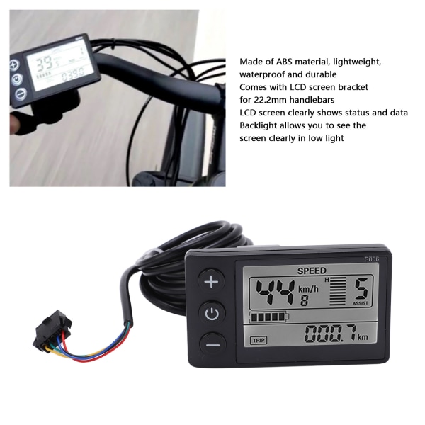 S866 Elektrisk Cykel Display LCD Meter 24V 36V 48V Elektrisk Scooter Kontrolpanel med SM Stik