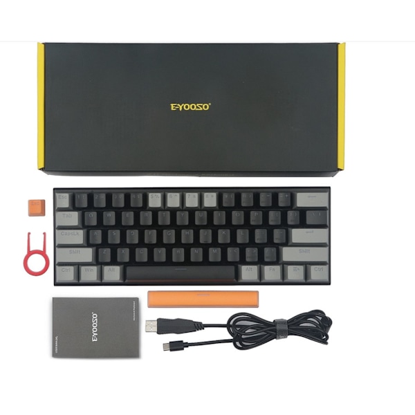 Kompakt Gamingtangentbord, enfärgat bakgrundsbelyst mekaniskt tangentbord för gamers, 60% litet tangentbord med röda brytare, ren gul bakgrundsbelysning, ergonomiskt
