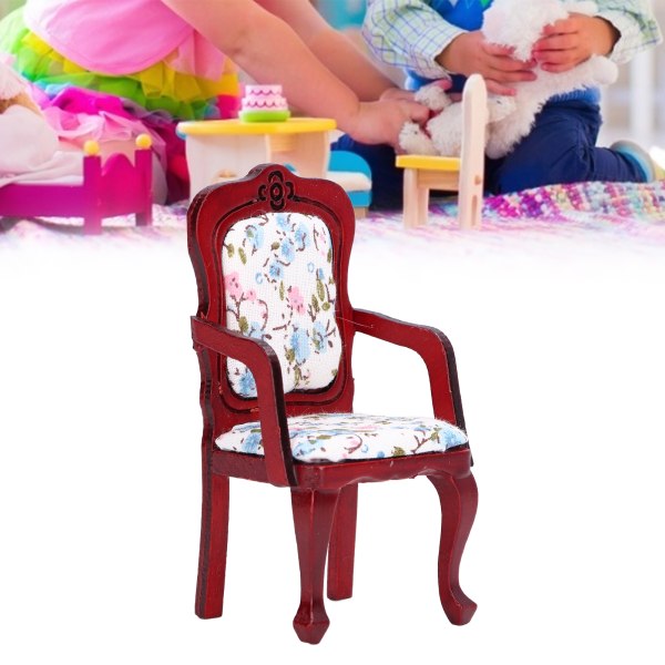 1:12 Scale Dollhouse Miniature Chair Simulation Mini Armchair Decorative Wooden Furniture