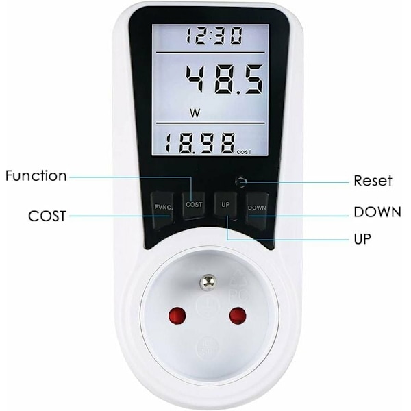 Energiförbrukningsmätare, Hem Energiövervakare med Strömmätarplugg, Spänning Ampere Kostnadskalkylator & Överbelastningsskydd, Data Minnesfunktion,