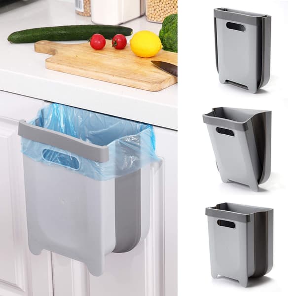 9L Wall-Mounted Foldable Waste Bin for Kitchen Cabinet - Quickly Clean Counter, Sink, Bathroom - RV, Car, Camping Foldable Trash Can