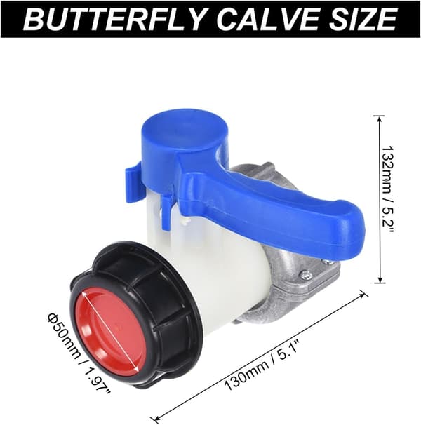 75 mm IBC-beholderadapter - DN50, 1000L IBC-adapter, sommerfugleventilafbryder til havevanding