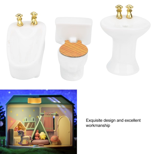 1/24 Dukkehus Miniature Badeværelse Sæt Simulering Keramisk Badekar Toilet Vask Kit Hvid