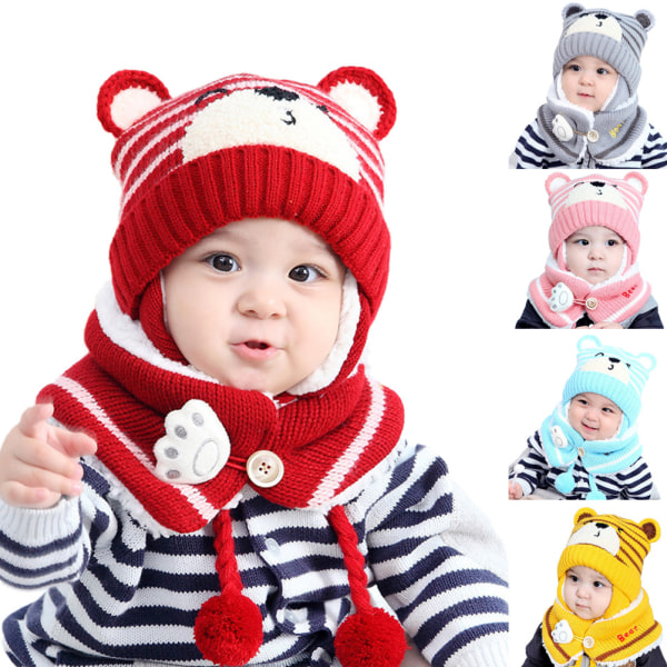 Barn Vinter Warm Hat Baby Earflap Beanie Hat med Scarf Cut Baby