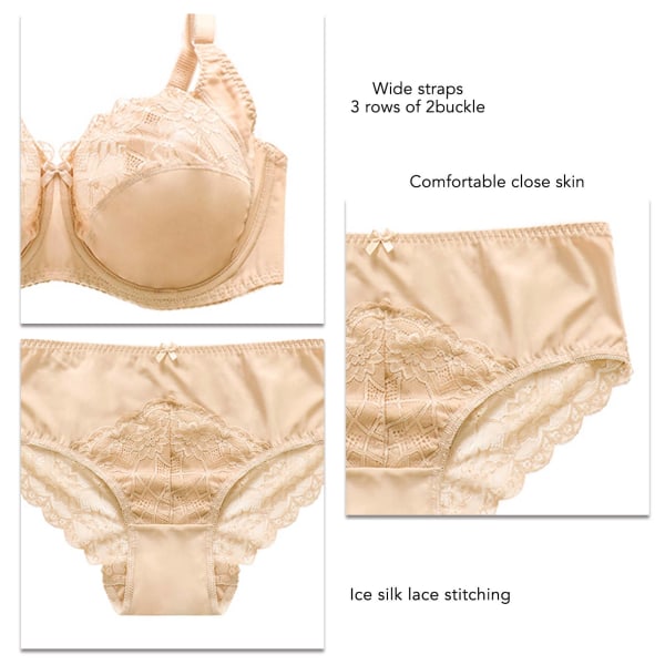 2pcs Women Bra Panty Sets Lace Lingerie Sets Ladies Comfort Padded Underwear Sets Apricot 42D