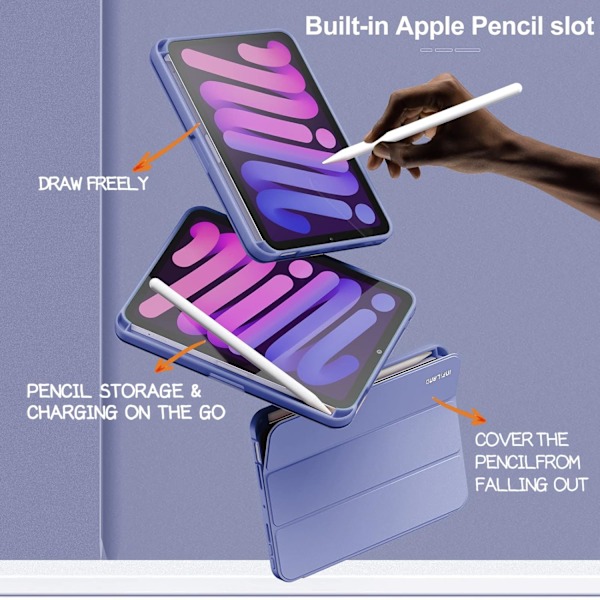 Ipad Mini 6 Fodral, Premium Pu Läder Exteriör Med Mjukt Mikrofiber Innerfoder Och Klar Transparent Baksida - Lila