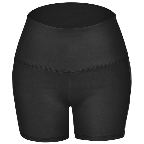 Dame elastiske højtaljede sportsbukser åndbare shorts til yogaløb (Sort M)