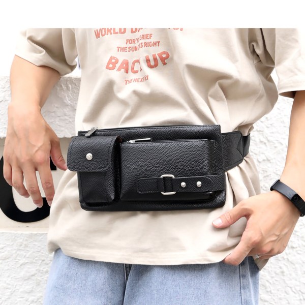 Liten bröstväska Multipurpose Mobiltelefonväska med stor kapacitet Casual axelsportväska för män Svart Stor