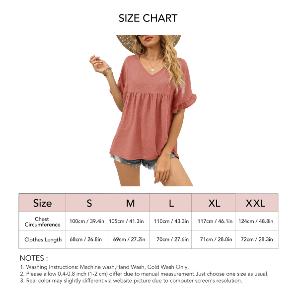 Womens Top Casual V Neck Ruffle Sleeve T Shirts Women Short Sleeve Loose T Shirts Pink M