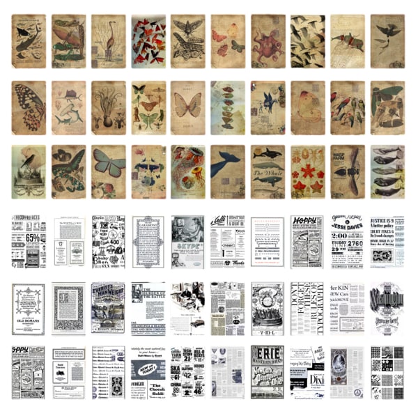 120 leikekirjatarviketta, vintage leikekirjapaperi koristepaperia
